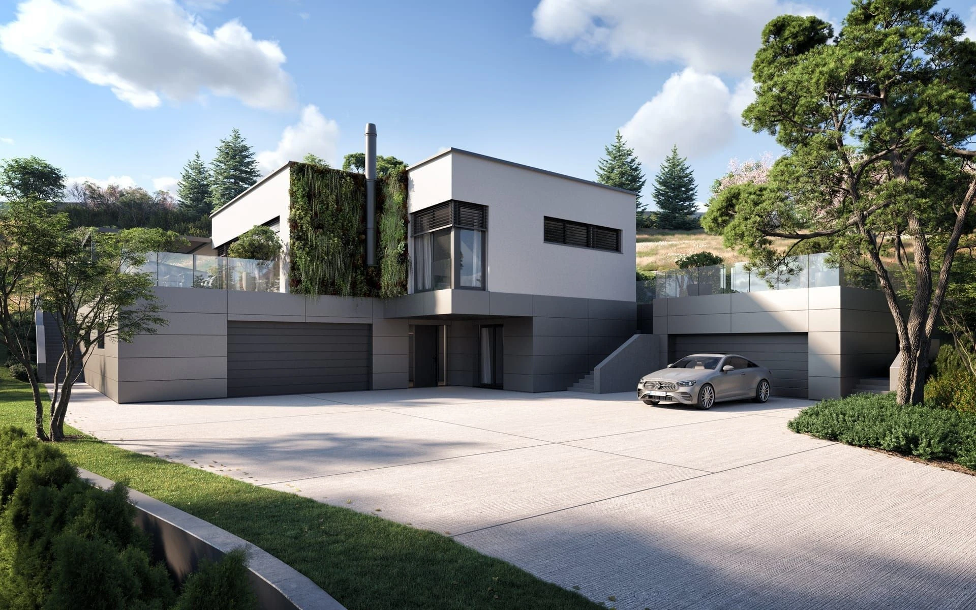 Architektonická vizualizace hlavního vstupu rodinného domu